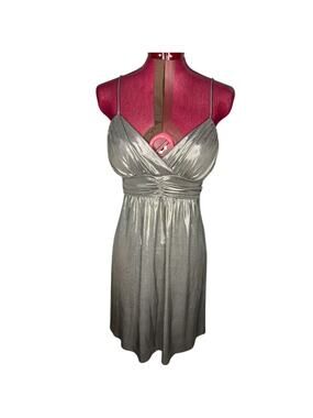 Y2k slip dress formal party silver lamae